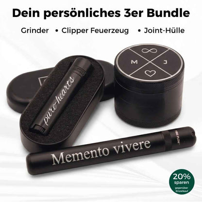 Dein Dreierpack – Grinder, Clipper & Jointhülle, jedes Teil individuell veredelt
