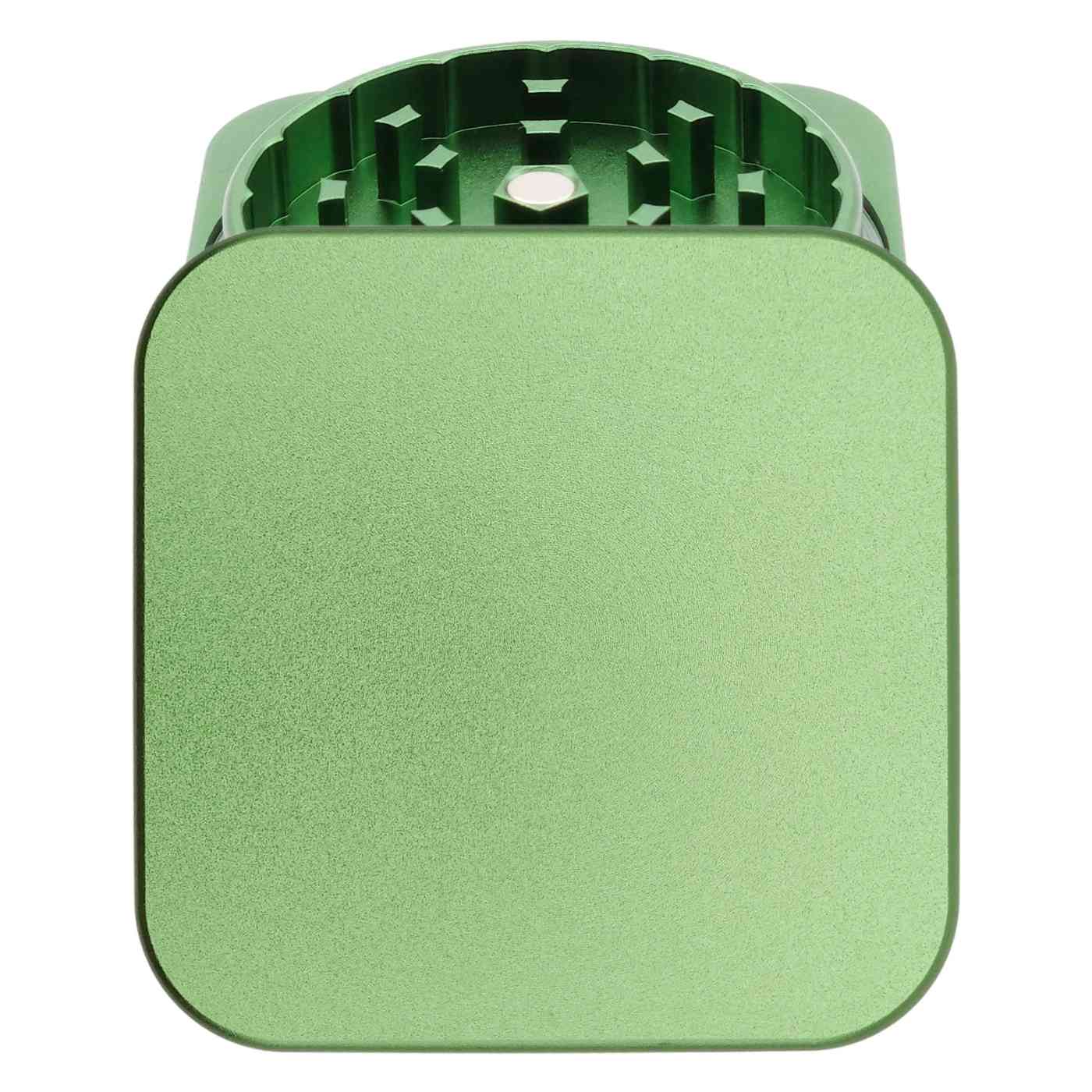 Quadratischer Grinder in Grün – selbst gestalten mit Gravur oder Motiv, einzigartiges Geschenk.