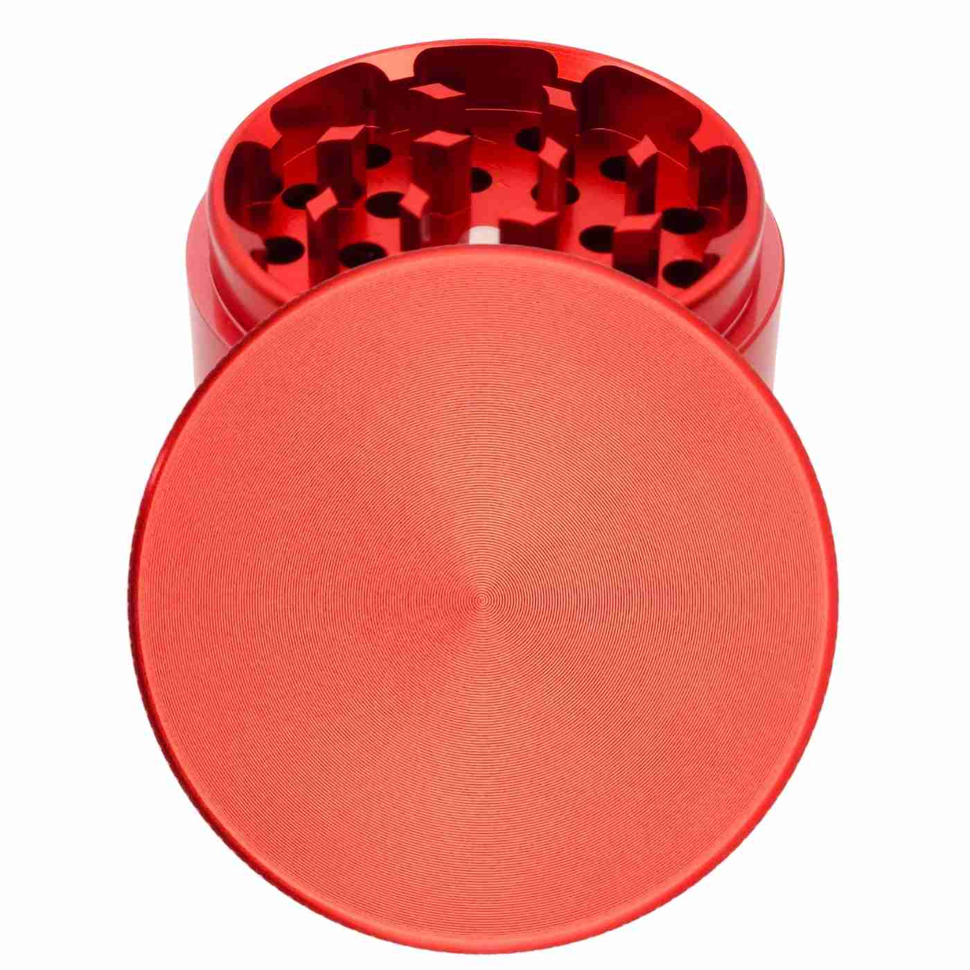 Personalisierter Grinder in Rot – runde Ausführung, individuell gestaltbar mit Gravur oder Motiv.