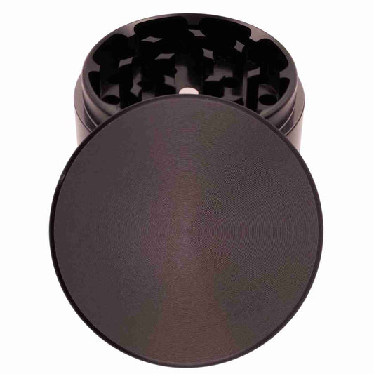 Personalisierter runder Grinder in Schwarz – hochwertiger Kräutermühle mit Gravur, ideal zum Selbstgestalten.
