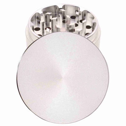 Runder Grinder in Silber – edle Aluminium-Kräutermühle, personalisiert mit Gravur oder eigenem Bild.
